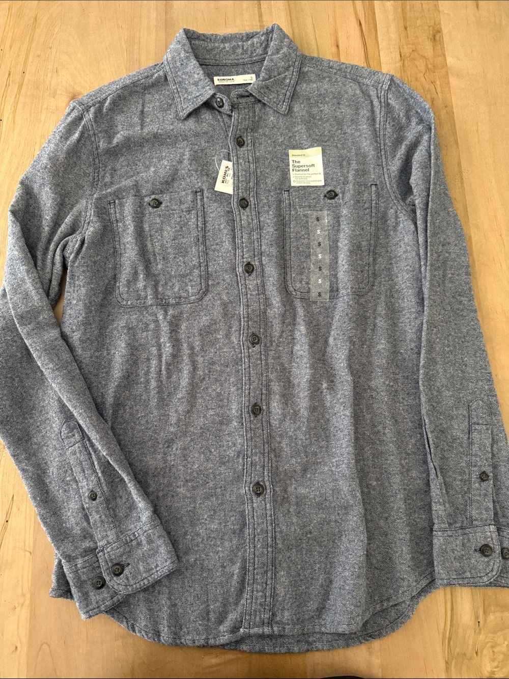Sonoma Men's Heather Blue Long-Sleeve Button Shirt